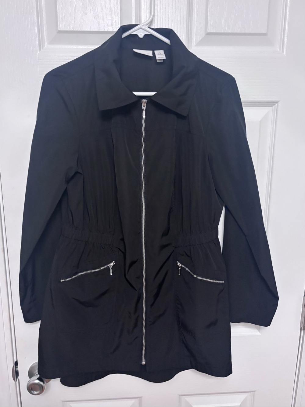 Chico's Zenergy Black Zip-Front Trench Coat with Front Zipper Pockets